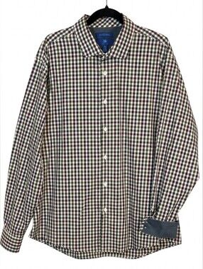 Egara Mens XXL Non Iron Slim Fit Dress Shirt Gingham Plaid Long Sleeve Button Up